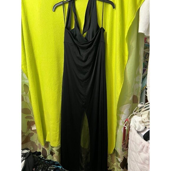 Vintage Black Halter Jumpsuit Chiffon Overlay Skirt & Open Back Design L ENT - Picture 9 of 11